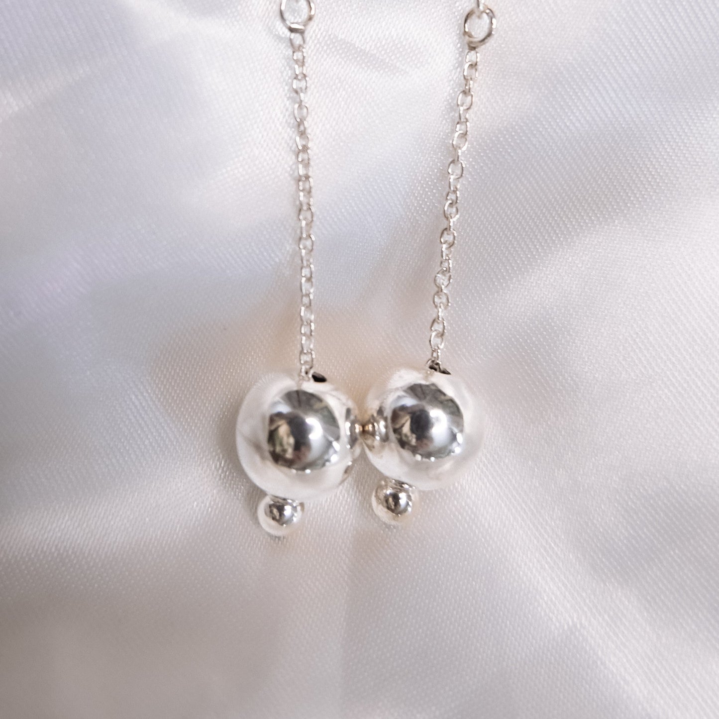 Silver Sphere Drop Earrings