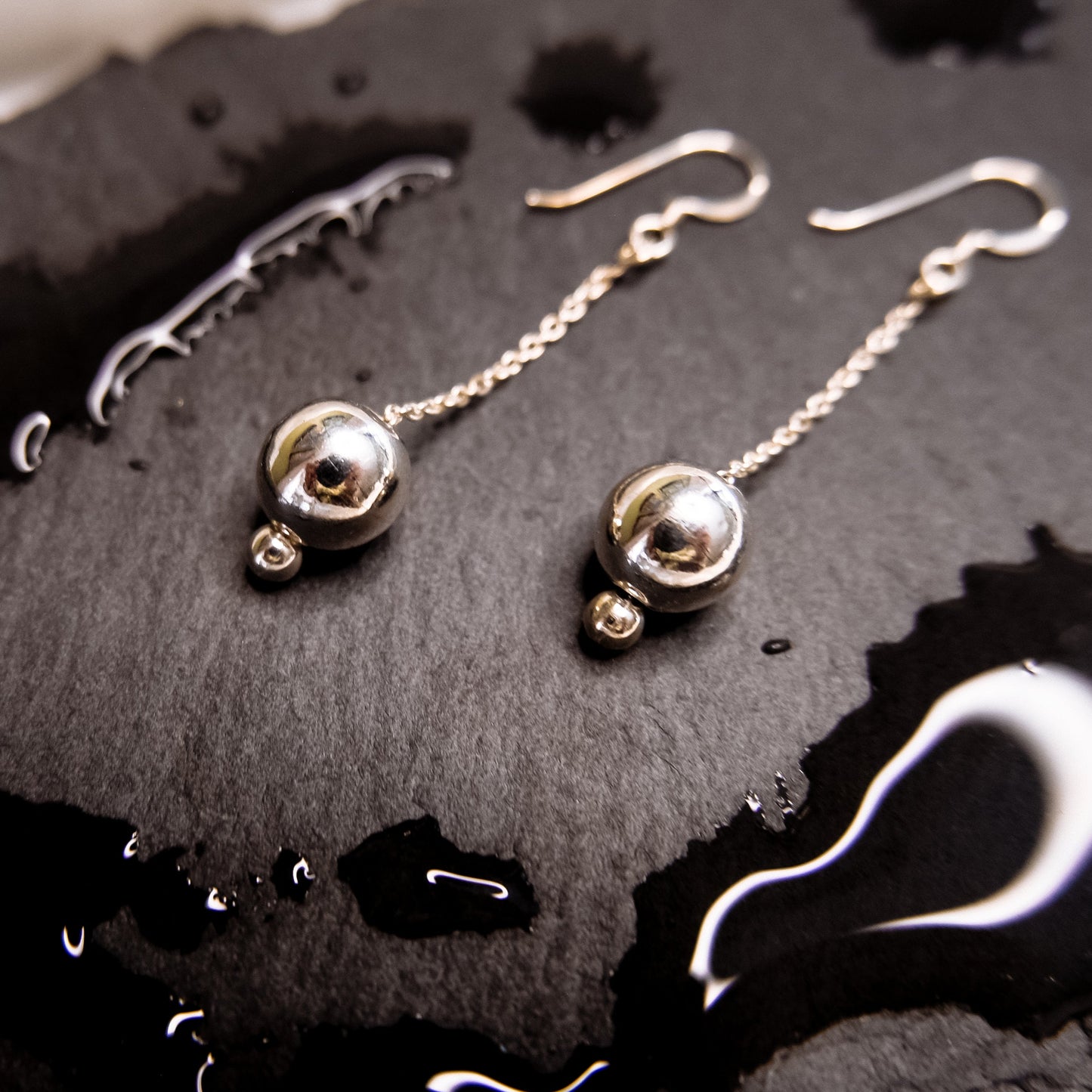 Silver Sphere Drop Earrings