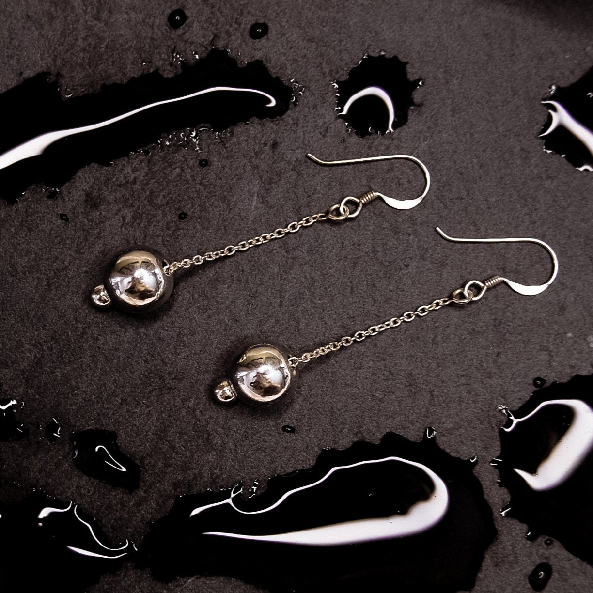 Silver Sphere Drop Earrings