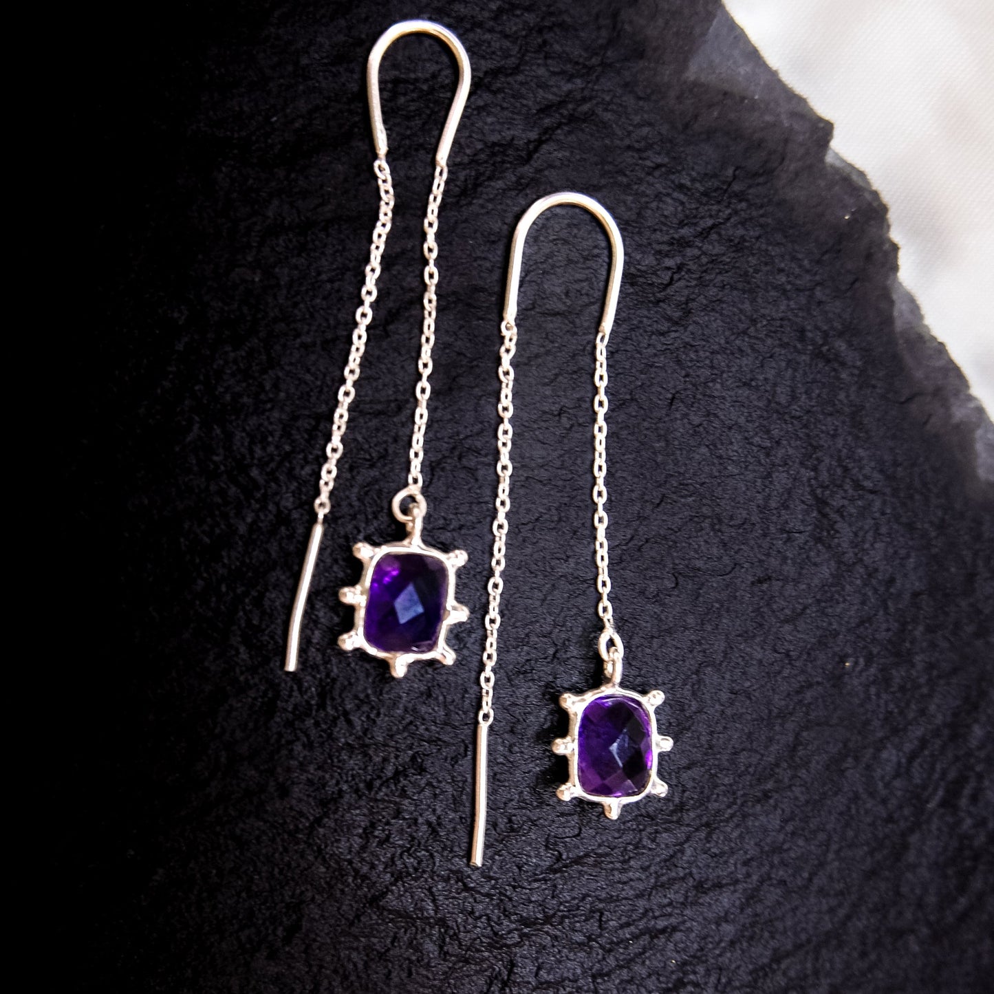 Twilight Thread – Amethyst Drop Earrings