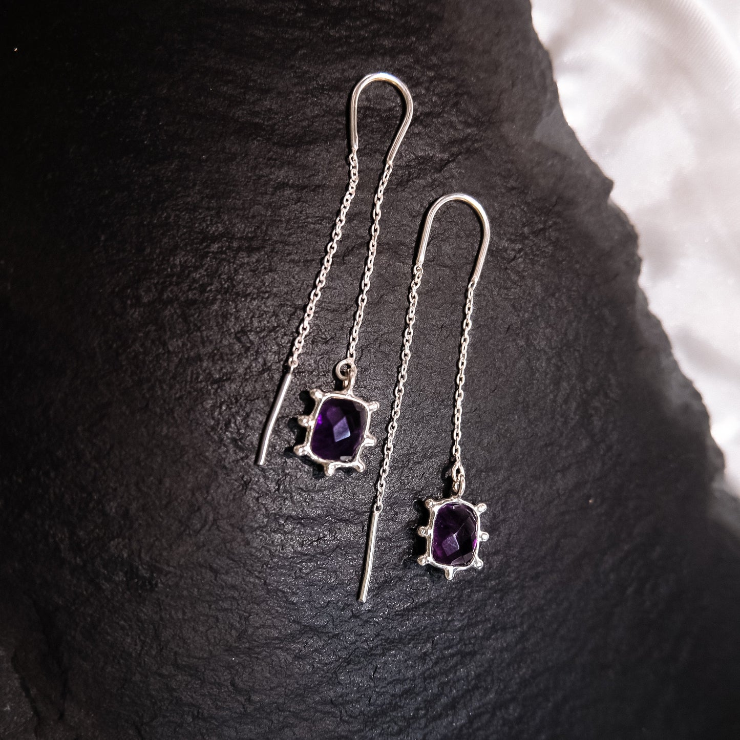 Twilight Thread – Amethyst Drop Earrings