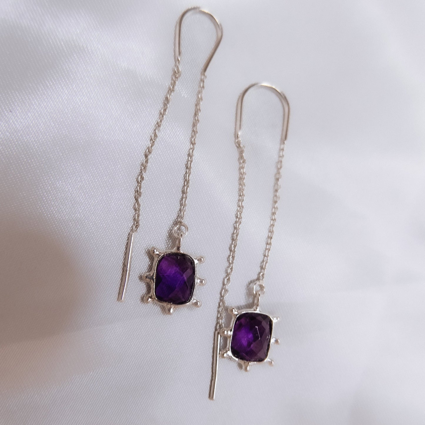 Twilight Thread – Amethyst Drop Earrings