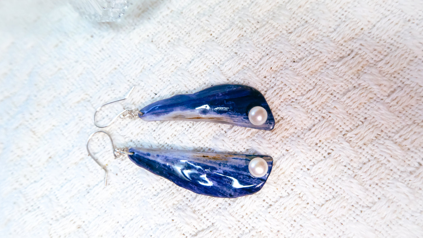 Blue Mussel Shell: Blue Wave Earrings