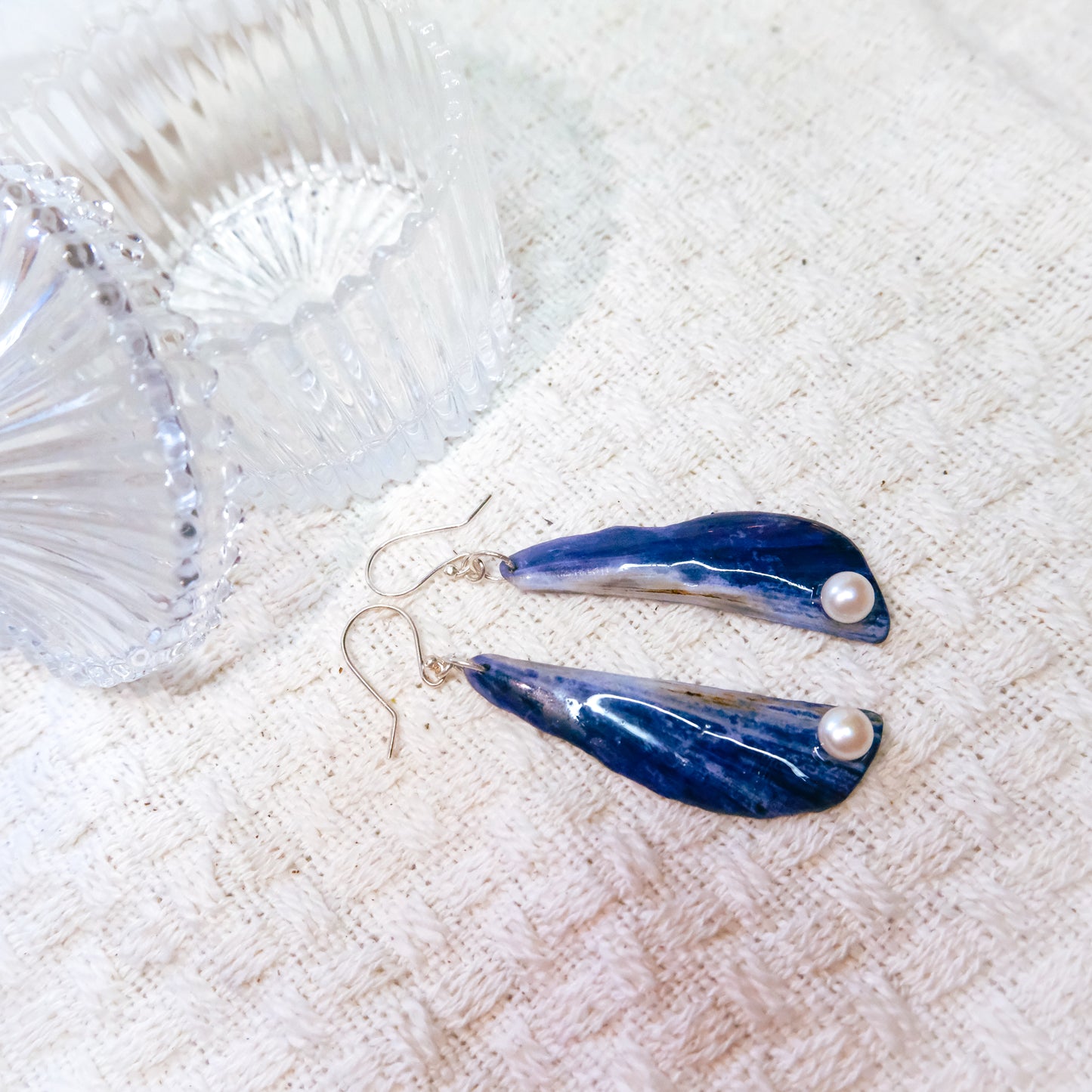 Blue Mussel Shell: Blue Wave Earrings