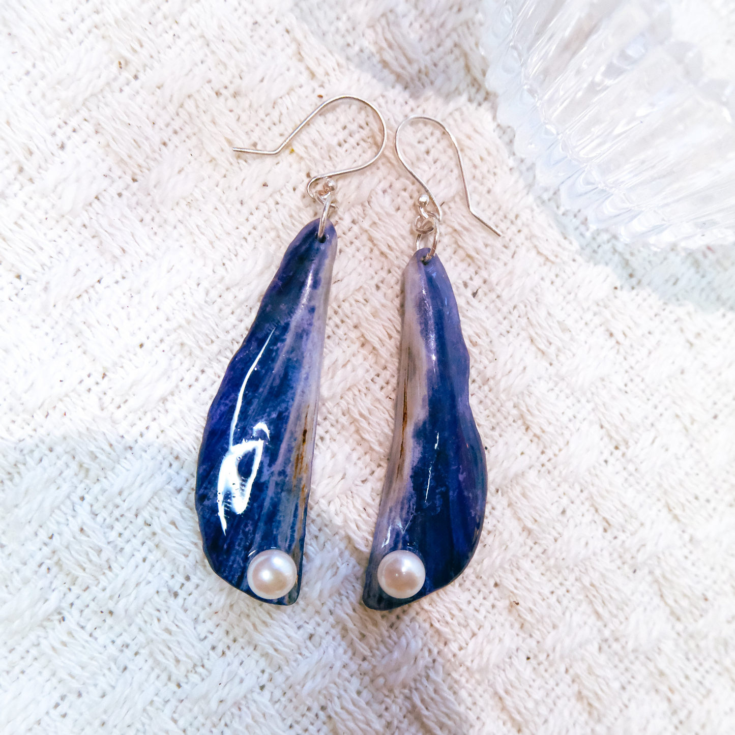 Blue Mussel Shell: Blue Wave Earrings