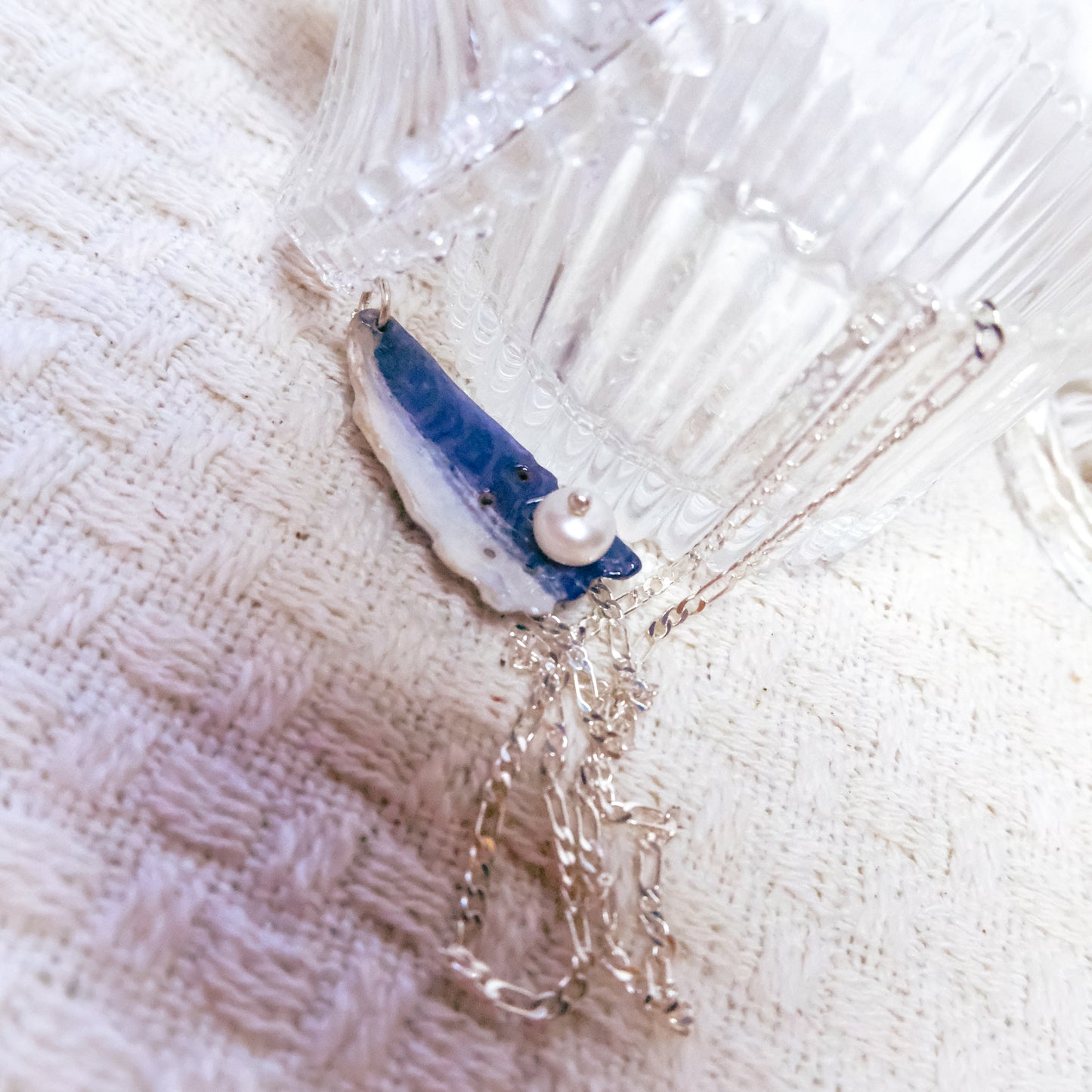 Blue Mussel Shell: Moonlit Wave Pendant