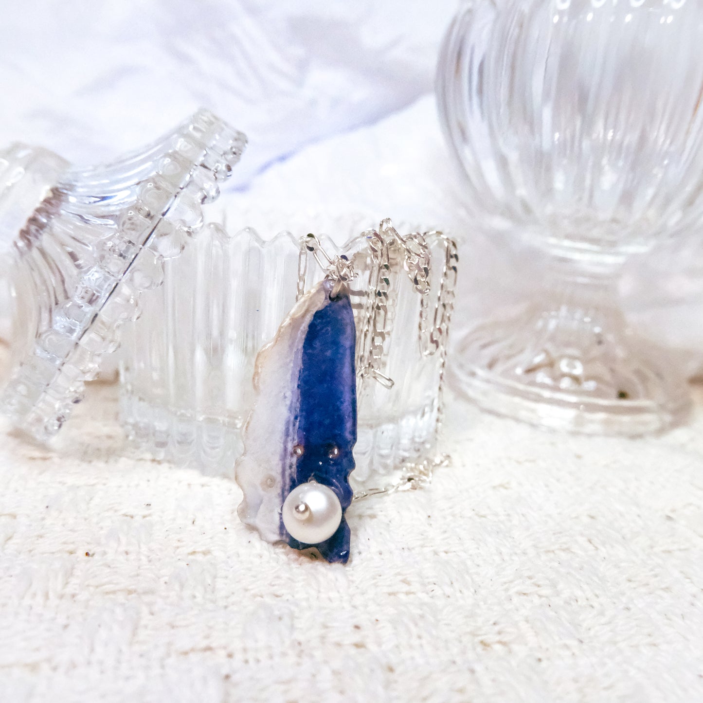 Blue Mussel Shell: Moonlit Wave Pendant