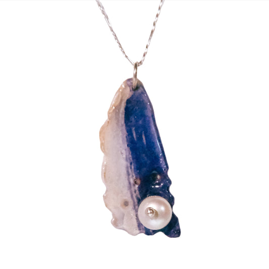 Blue Mussel Shell: Moonlit Wave Pendant