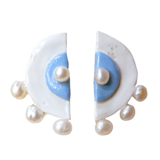 Artistic Pearl Clay Stud Earrings Sky Blue