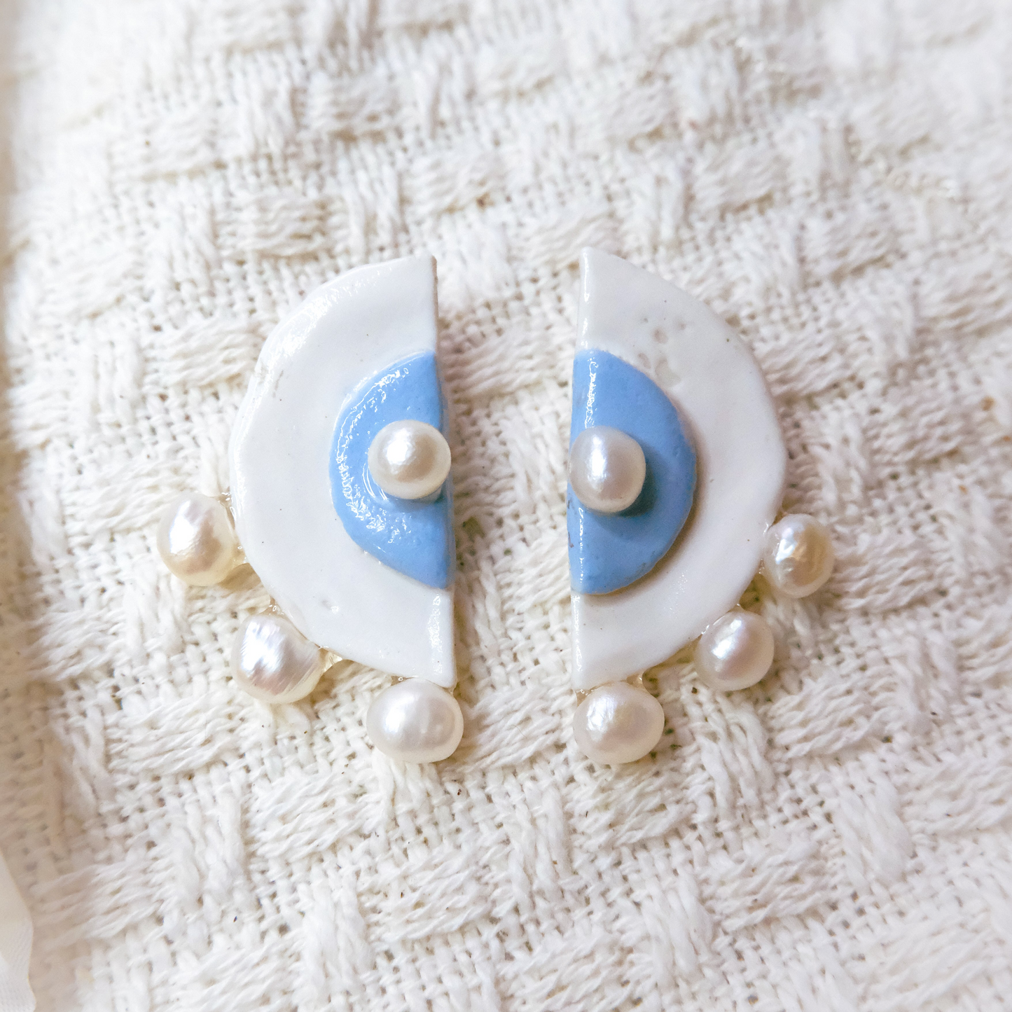 Artistic Pearl Clay Stud Earrings Sky Blue