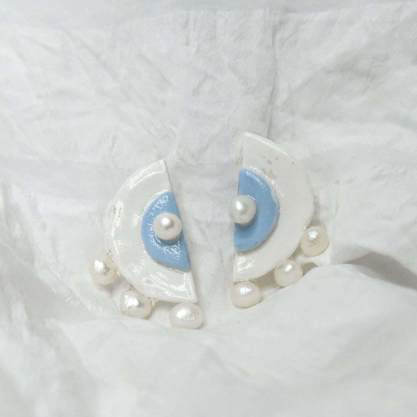 Artistic Pearl Clay Stud Earrings Sky Blue