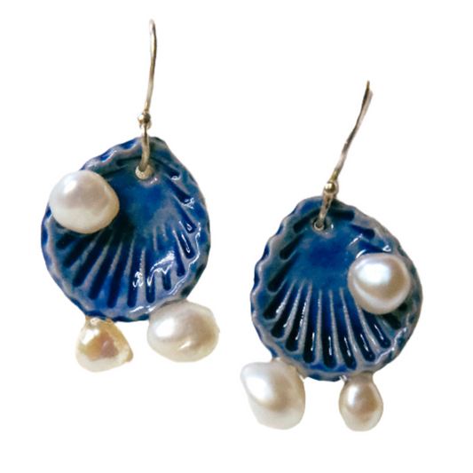 Blue Scallop Pearl Earrings