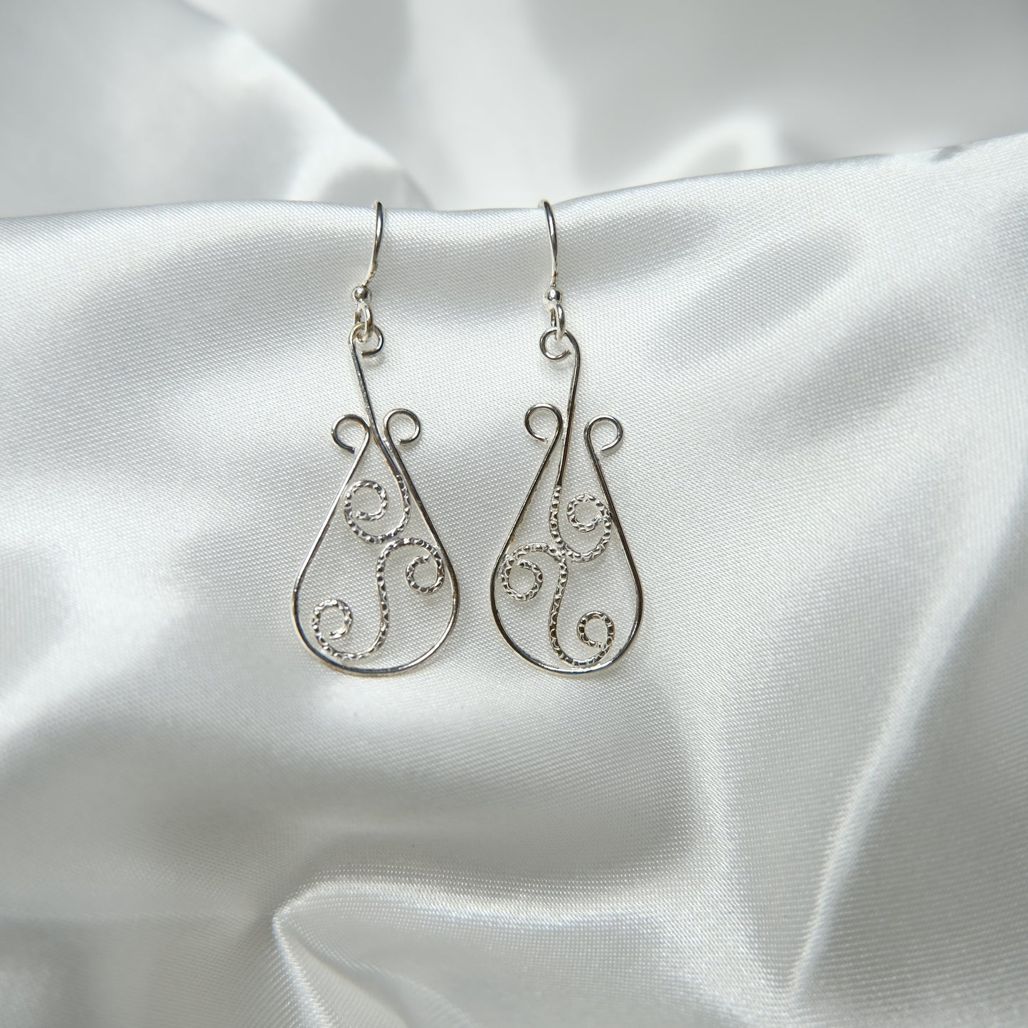 Sterling Silver Swirl Teardrop Earrings