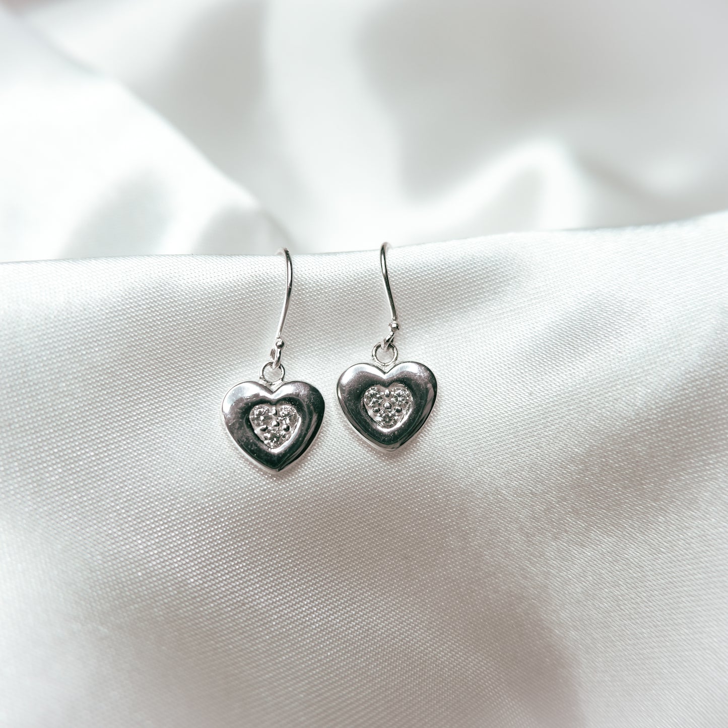 Sterling Silver Heart Drop Earrings