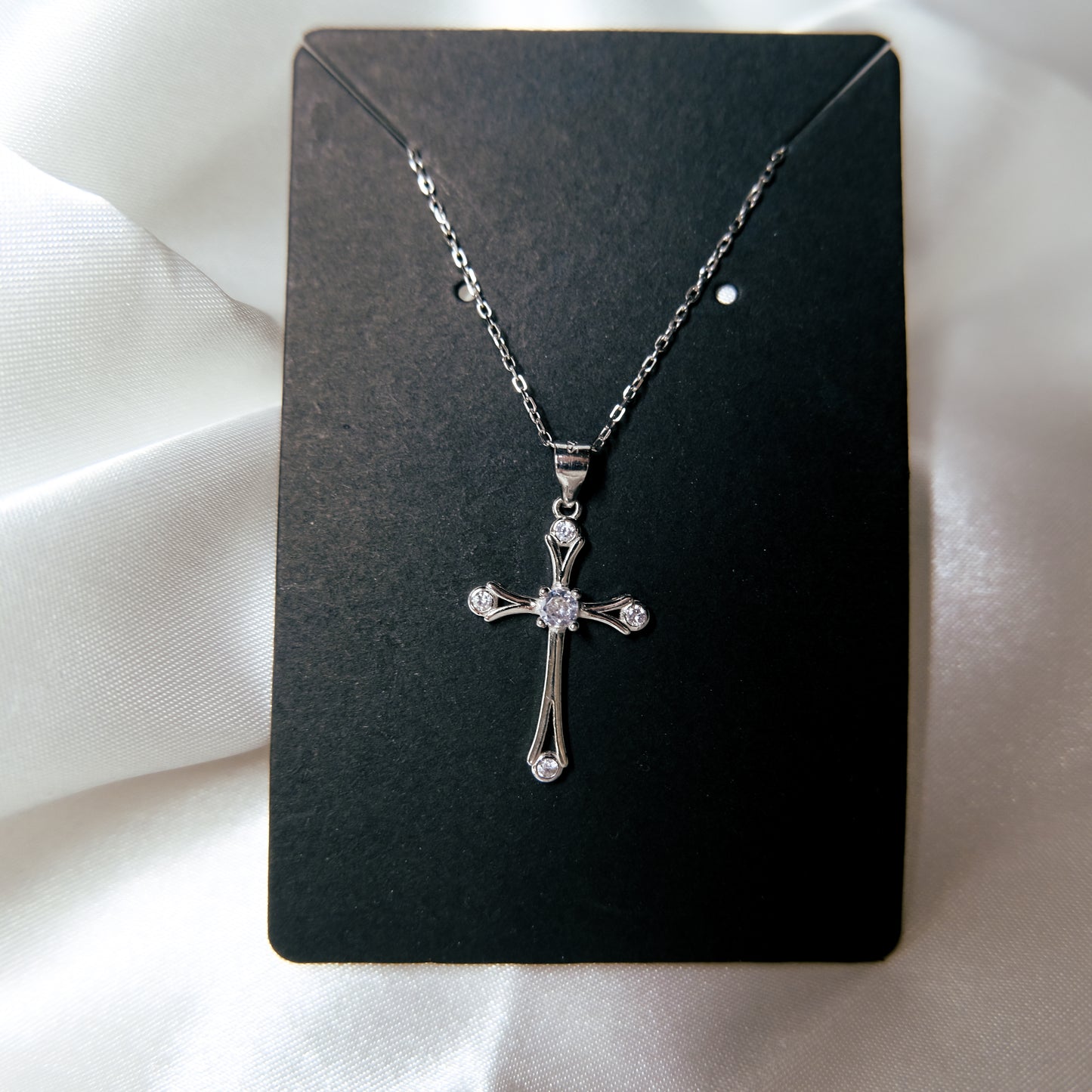 Sterling Silver Cross Necklace with Cubic Zirconia