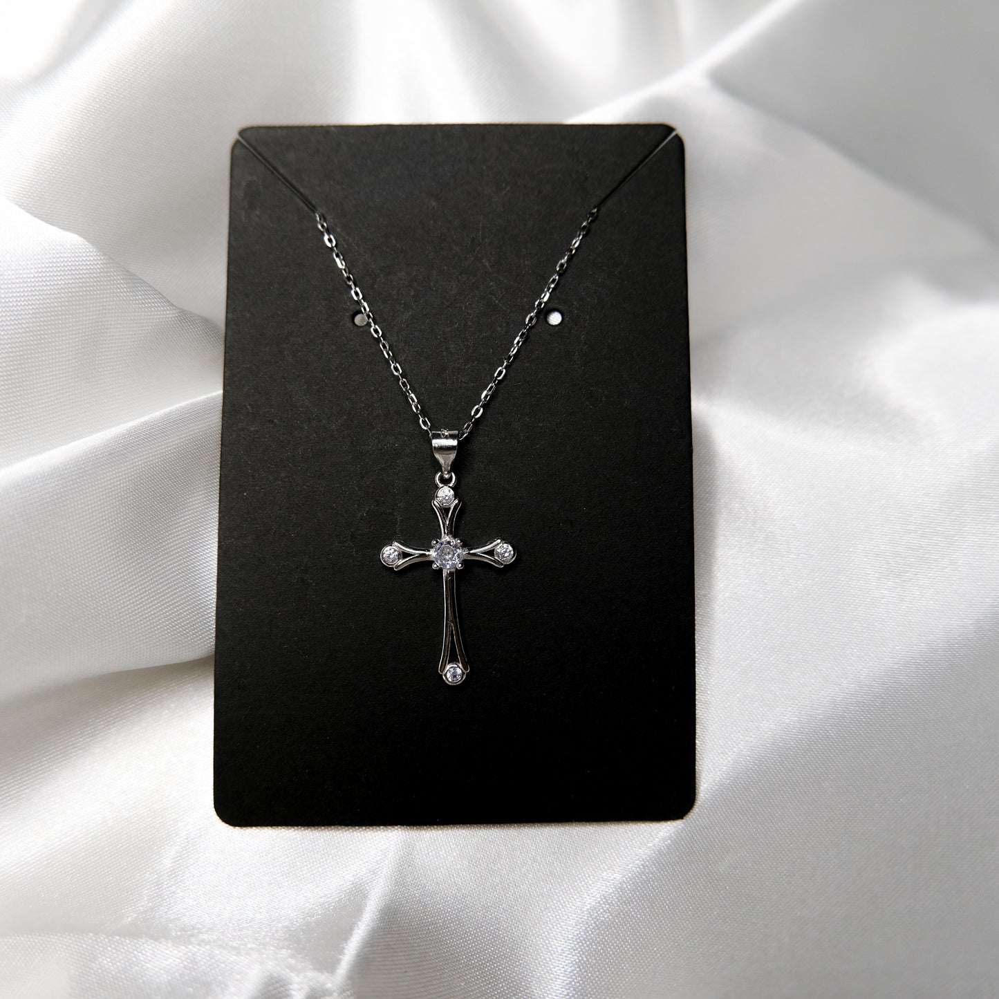 Sterling Silver Cross Necklace with Cubic Zirconia