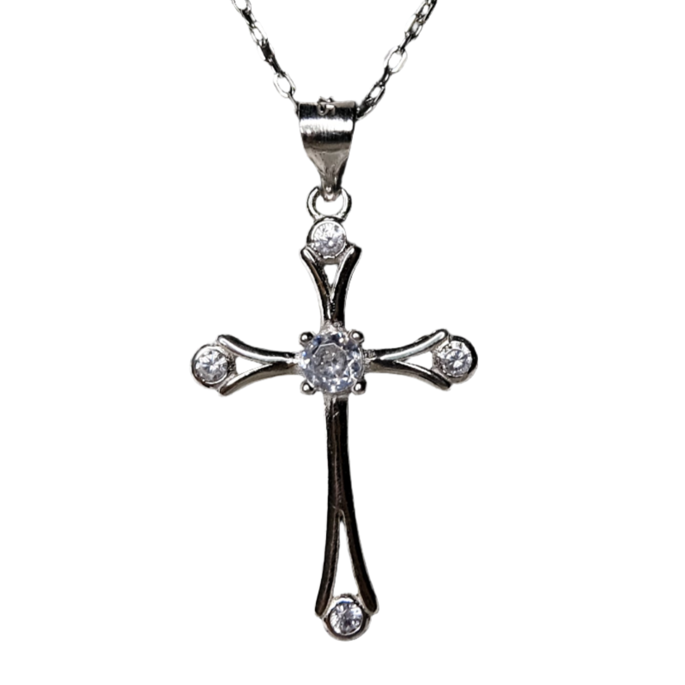 Sterling Silver Cross Necklace with Cubic Zirconia